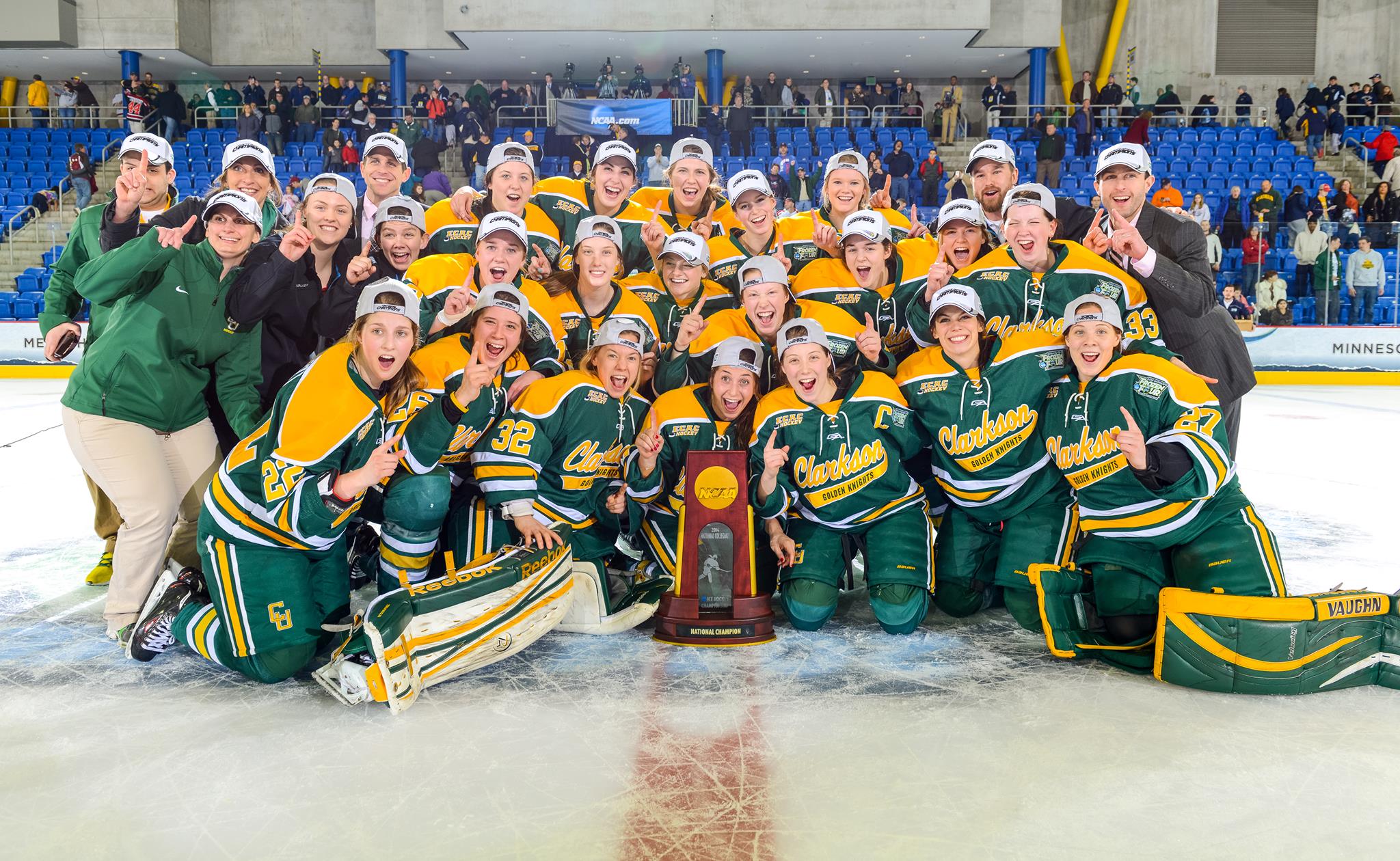 The Clarkson Women's Hockey Team in Spring 2014 after winning the NCAA Championship