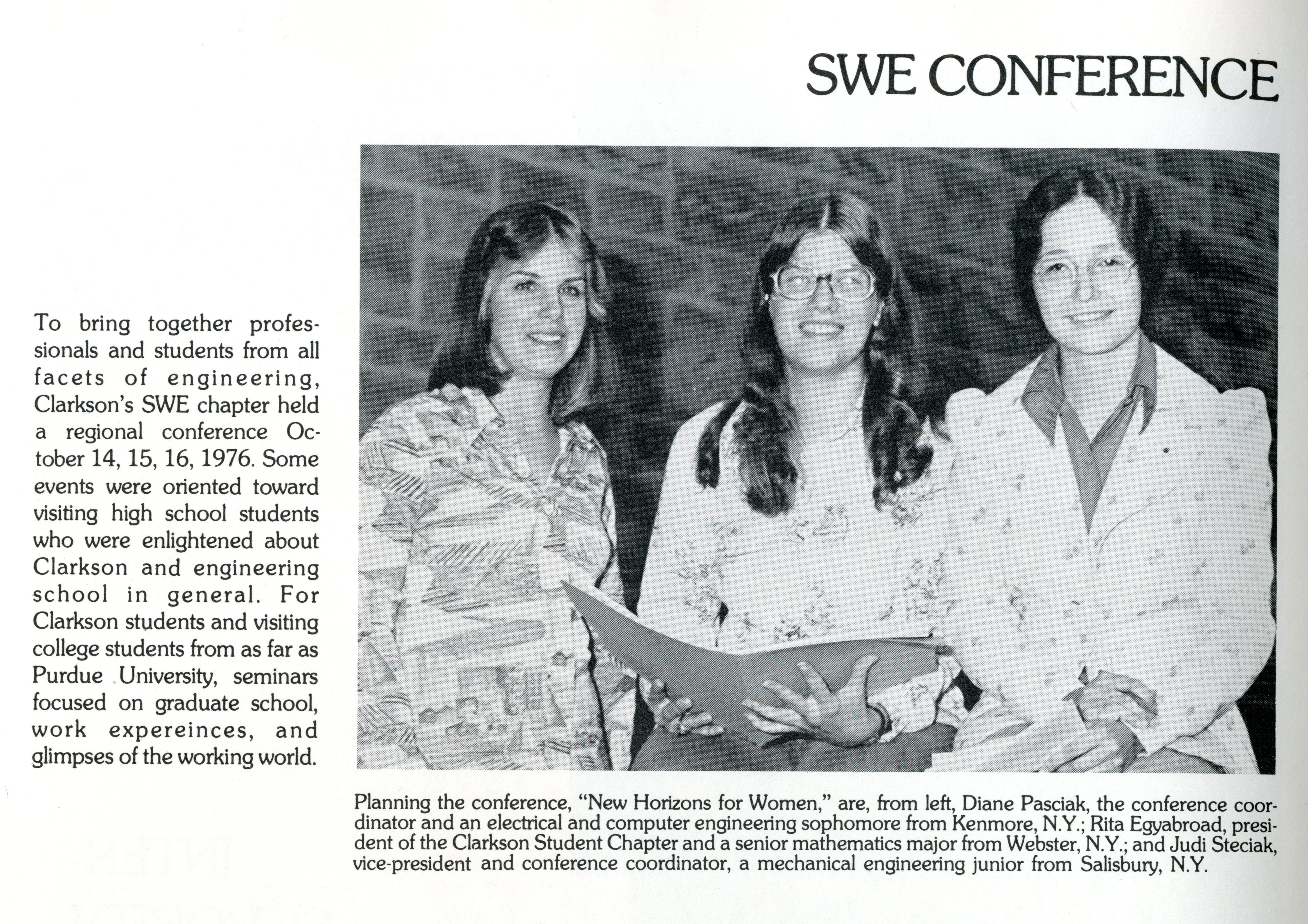 From Clarkson’s yearbook, 1977, when Clarkson hosted the SWE regional conference